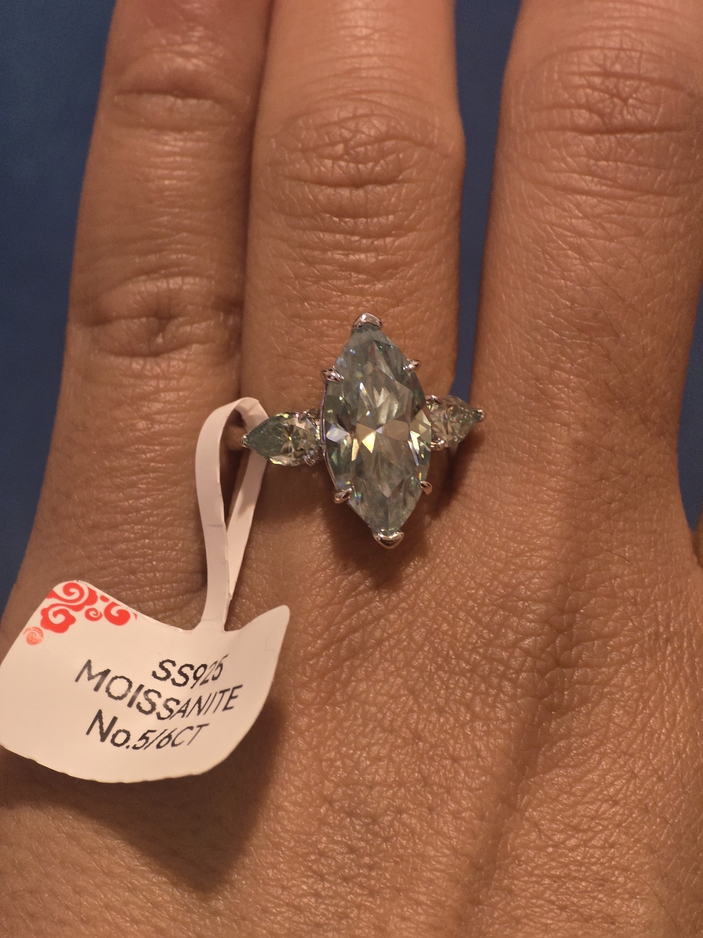 Aquamarine Blue Moissanite Marquise Ring 925 Sterling Silver - Picture 2 of 4